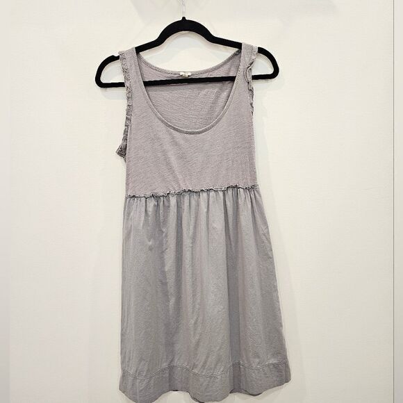 J. Crew Gray Sleeveless Raw Ruffle Trim Lightweight Cotton Summer Dress Sz Small - Picture 5 of 10